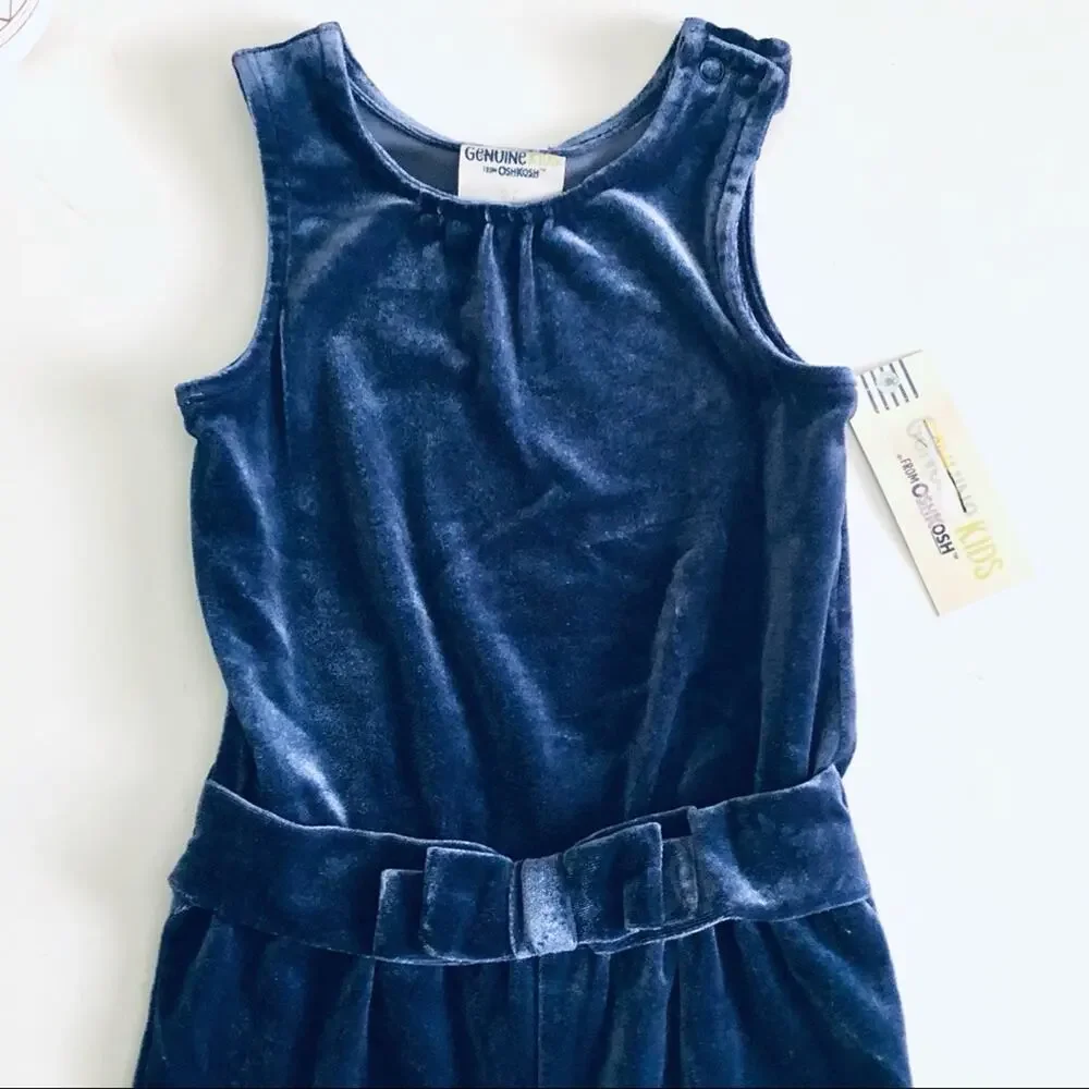 NEW Genuine Kid Girl's 2T Velour Bow Jumpsuit Nightfall Blue